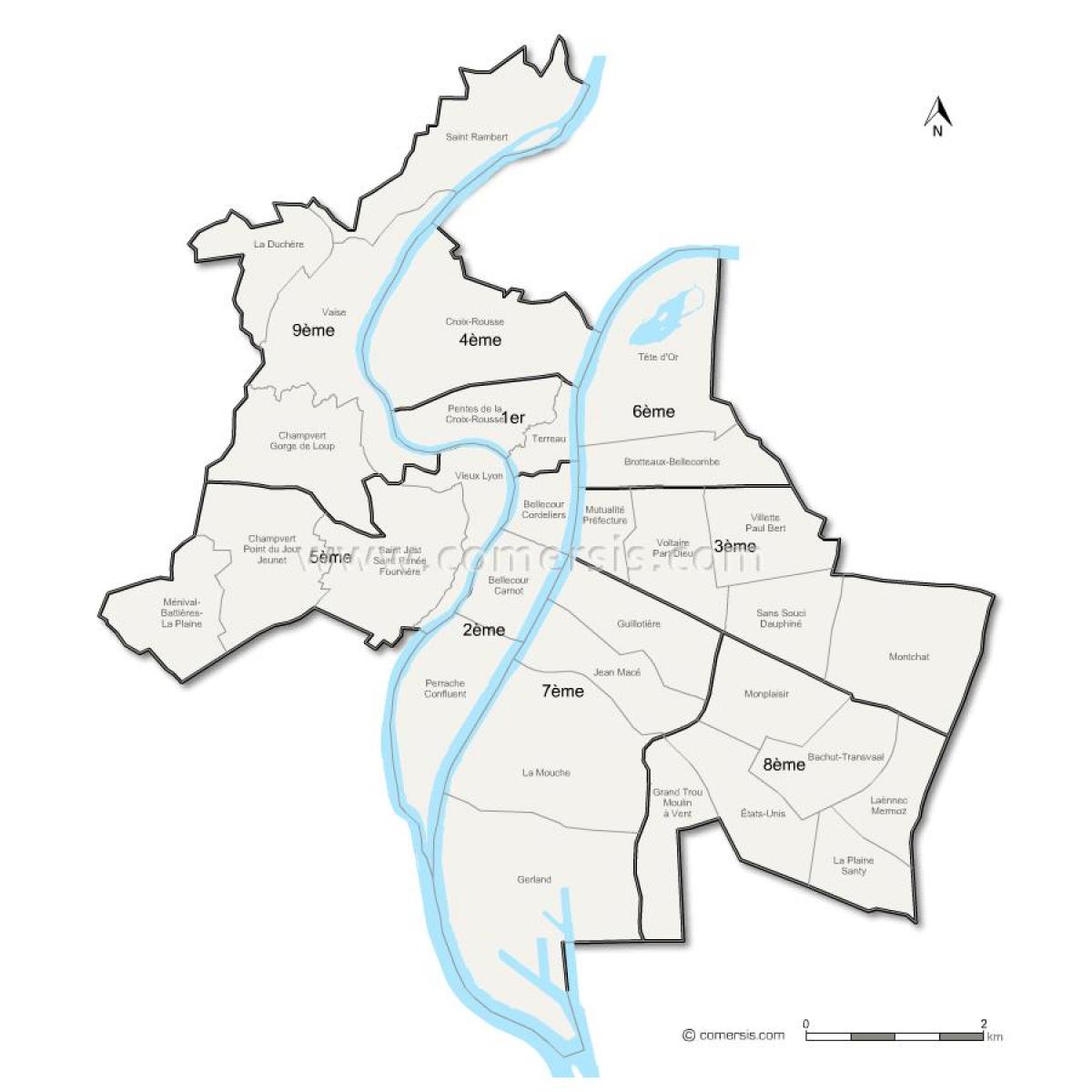 mapa de arrondissement de Lyon