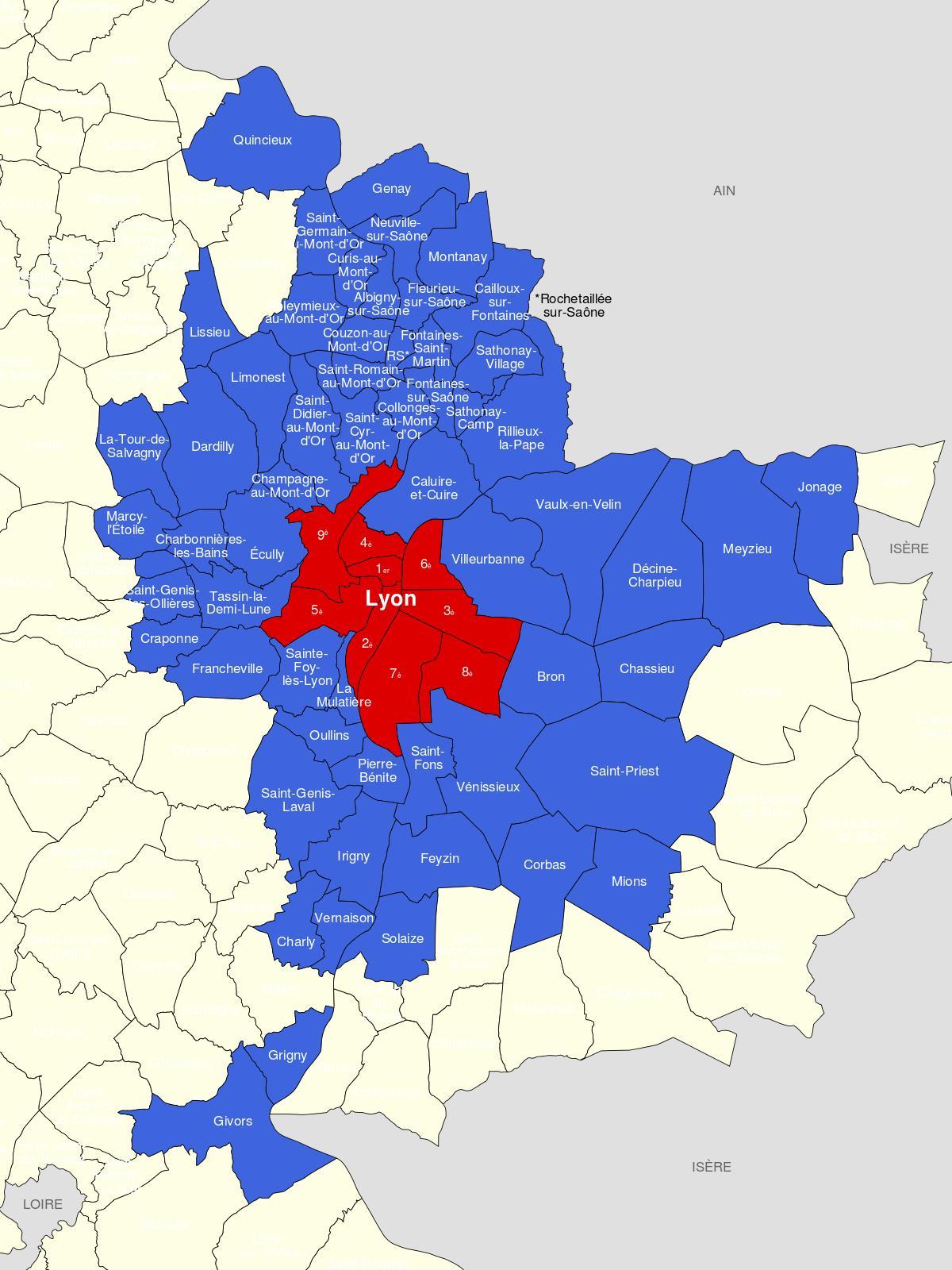 mapa de Lyon suburbio 