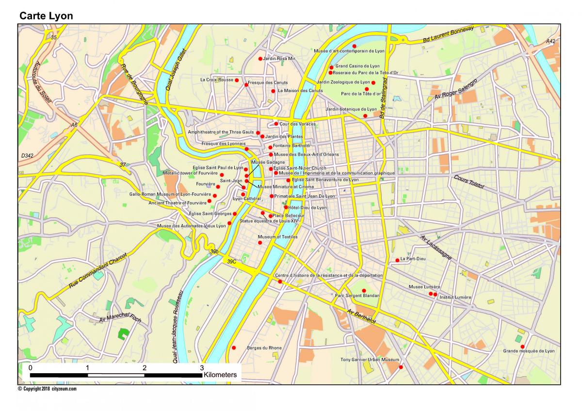 Lyon atracciones turísticas mapa