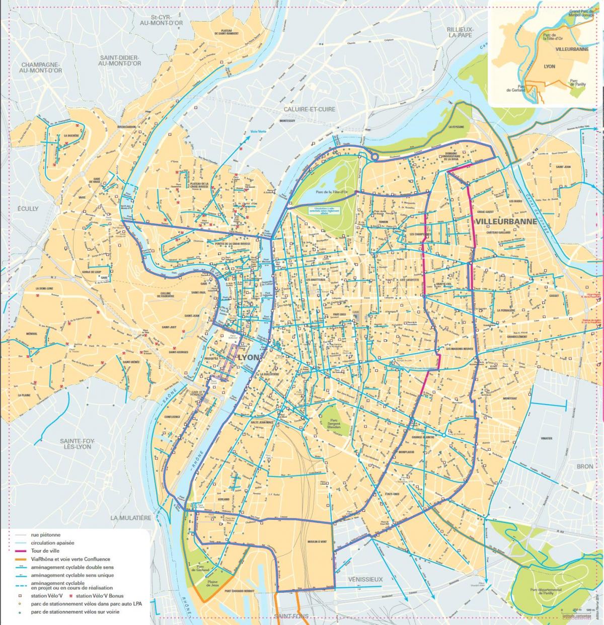 mapa de Lyon bicicleta