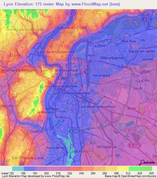 el mapa topográfico de Lyon