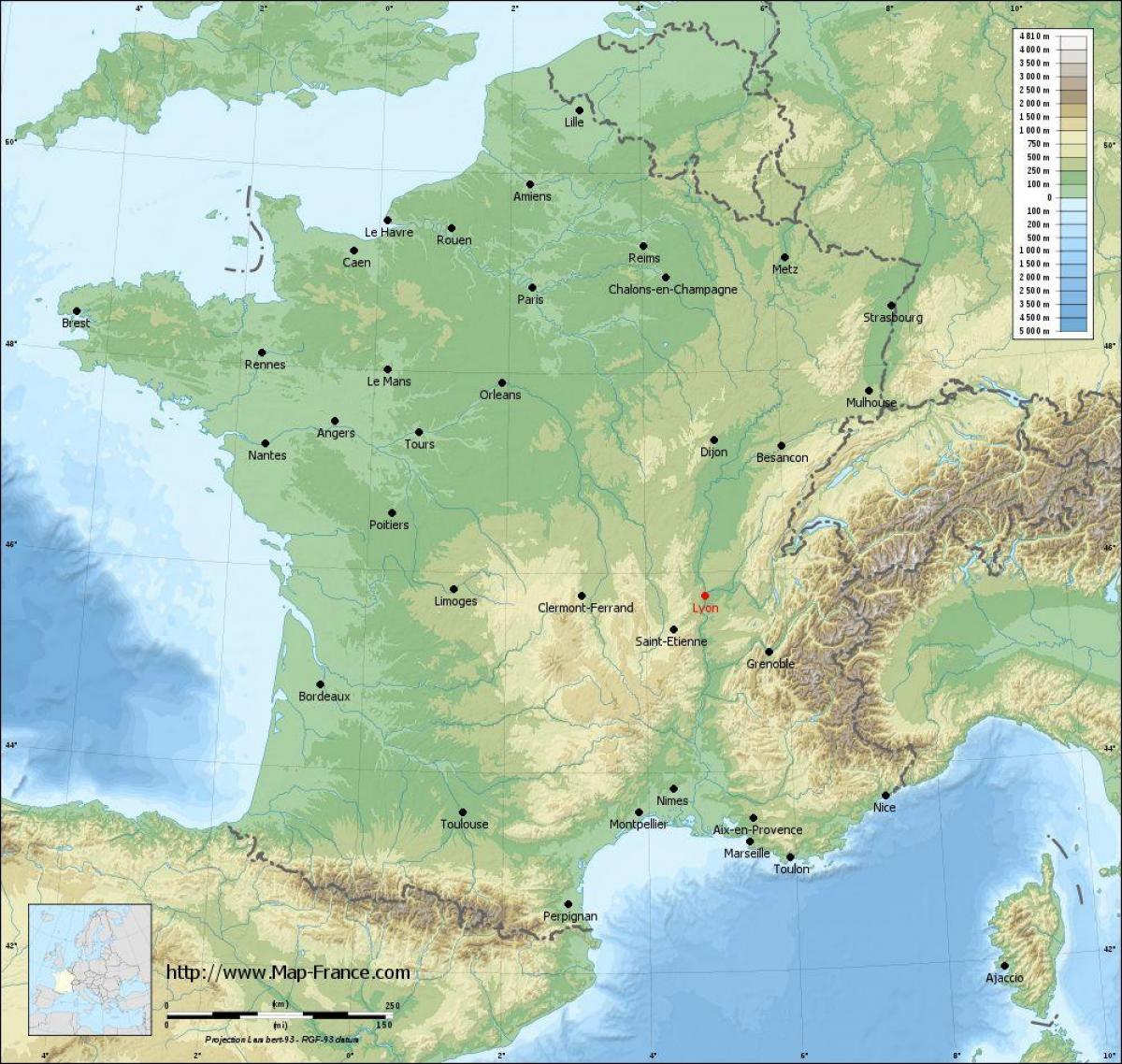 Lyon, francia mapa de la ciudad