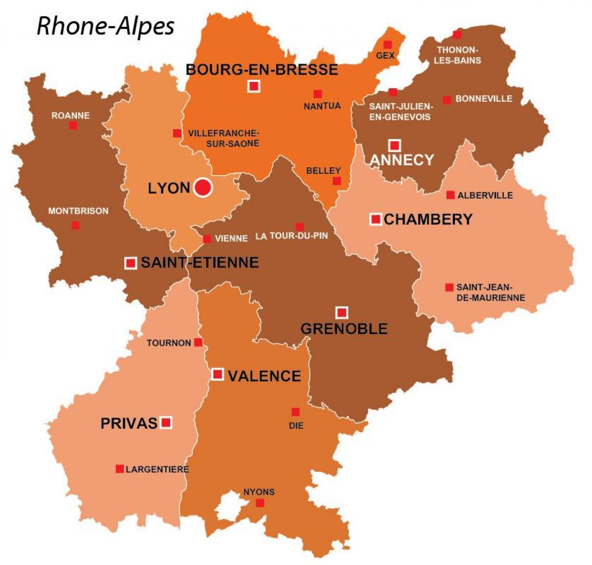 Región de Lyon, francia mapa
