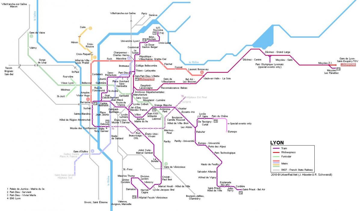 mapa de ródano, Lyon express